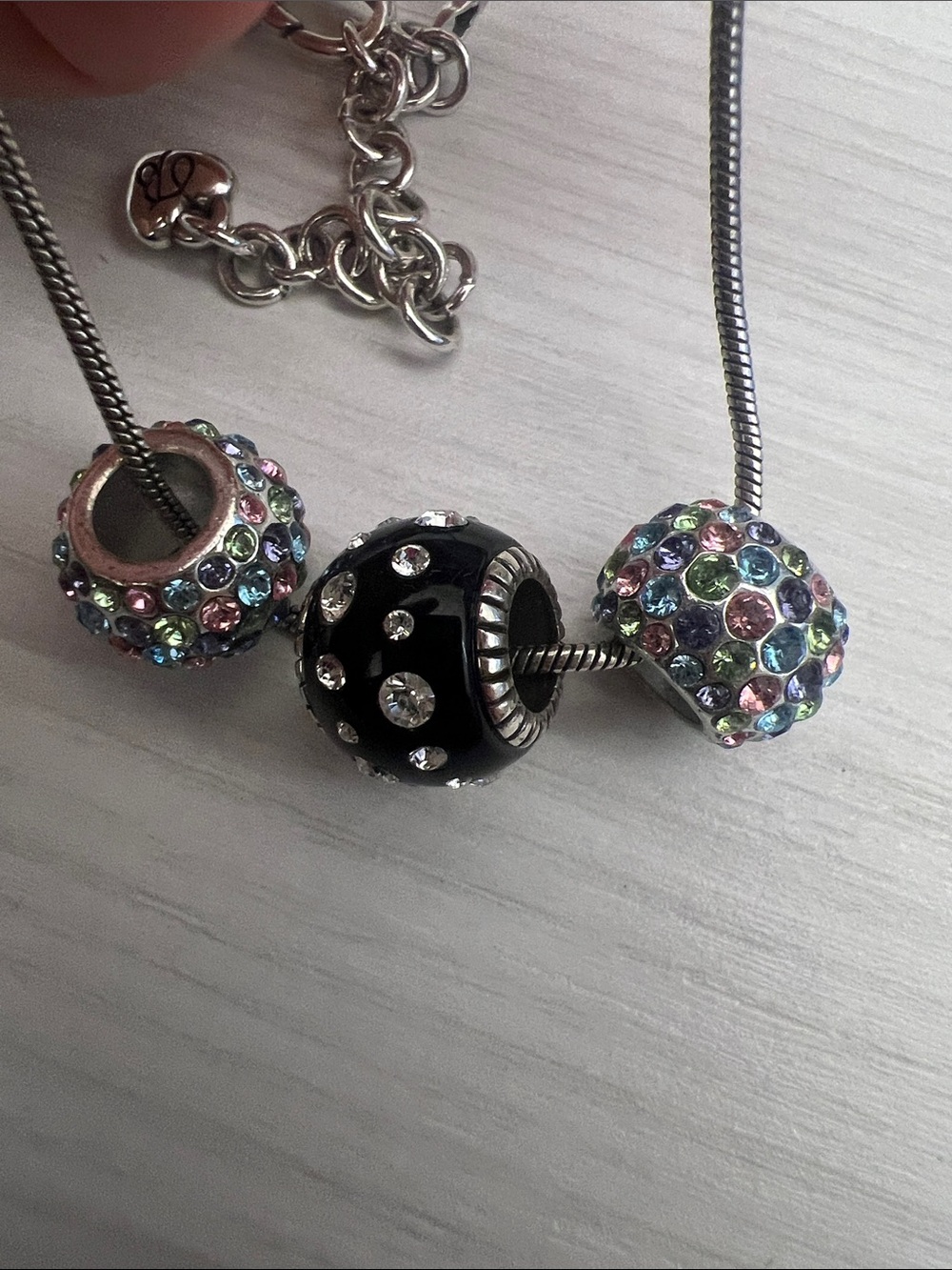 Brighton Silver-Tone Necklace with Black and Iridescent Multicolor Beads - Picture 3 of 8
